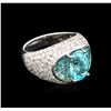 Image 2 : 3.68ctw Paraiba Tourmaline and Diamond Ring - 14KT White Gold
