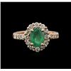 Image 1 : 1.19ct Emerald and Diamond Ring - 14TK Rose Gold