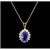 Image 1 : 3.27ct Tanzanite and Diamond Pendant With Chain - 14KT Yellow Gold