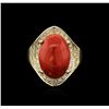 Image 1 : 14KT Yellow Gold 9.67ct Coral and Diamond Ring