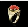 Image 3 : 14KT Yellow Gold 9.67ct Coral and Diamond Ring