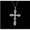 Image 1 : 14KT White Gold 0.88ctw Diamond Cross Pendant With Chain