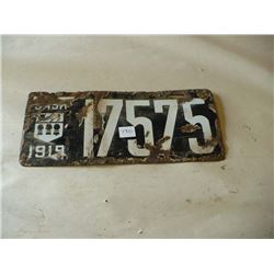 1919 Enamel License Plate