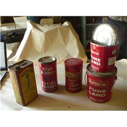 Assorted Tins, Blue Ribbon, Burns Lard, Watkins