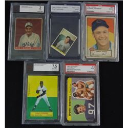 5 - VINTAGE GRADED CARDS, 1933 GOUDEY #135 BVG 2, 1949 EURKA STAMP #107 FGS 9,