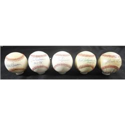 5 - AUTOGRAPH BASEBALLS - HANK AARON, TOMMY LASORDA, SCHOENDIENST, EARL WEAVER