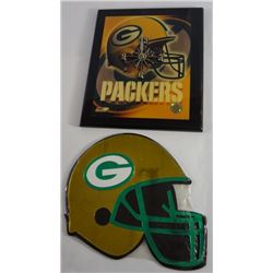 NFL Green Bay Packers Plaque Clock 10" x 12" & Football Helmet Wall Hanging