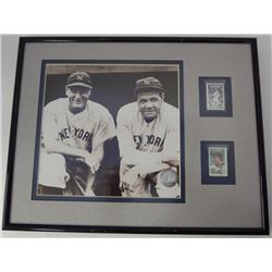 BABE RUTH & LOU GEHRIG 8x8 PHOTO FRAMED & MATTED 14x11- MLB HOLOGRAM - w/.20