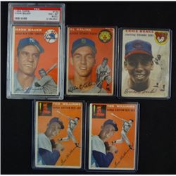 5 - 1954 TOPPS STAR LOT, 2 - #1 TED WILLIAMS VGEX+ & FAIR, #94 BANKS FAIR, #201
