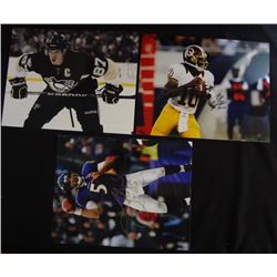 3 - AUTOGRAPHED SPORTS 11x14 PHOTO's, Sidney Crosby, Joe Flacco & Robert Griffin