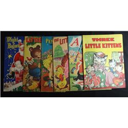 6 - VINTAGE CHILDRENS SAALFIELD CLOTH-LIKE BOOKS, THREE LITTLE KITTENS, ABC ,