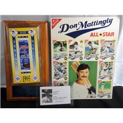 MIXED LOT - DON MATTINGLY RITZ POSTER, 1995 INDIANS CHAMPIONSHIP TICKET & Sal