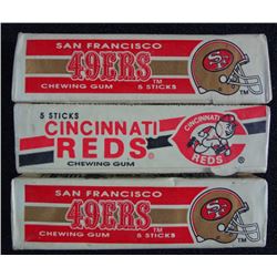 3 - VINTAGE PACKS of GUM with SPORT WRAPPERS, 2-49ers, 1-REDS, SEALED