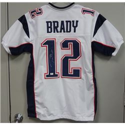 TOM BRADY AUTOGRAPHED #12 WHITE JERSEY COA-GLOBAL AUTHENTICS