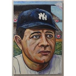 BABE RUTH OIL PAINTING ON CANVAS - 24" x 36"
