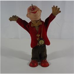 Vintage Mechanical Key Wind Clown, 7.75" tall , tin and cloth