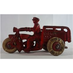 Antique Painted Metal Motor Cycle Toy, 4.5" long, Cracks in rubber tires.