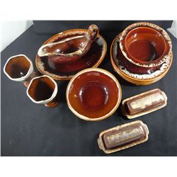 Hull Crestline Brown Drip Dishes Set
