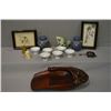 Image 1 : A selection of collectible including six Sake cups, a pair of Cloisonn‚ lidded jars, carved bone Ori