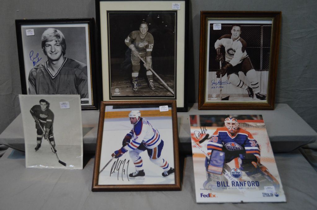 A selection of autographed hockey portraits including Bill Ranford, Red ...
