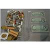 Image 1 : Three Canadian one dollar bank notes dated 1967 and a lot of coins, mostly Canadian