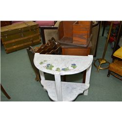 A selection of furniture including a hand made oak occasional table with media/book storage, painted