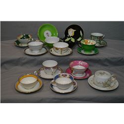 Twelve cups and saucers including Limoges, Crown Chelsea, Royal Bayreuth, Aynsley, Nippon etc.