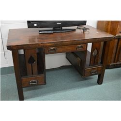 Three drawer Mission style desk with book storage