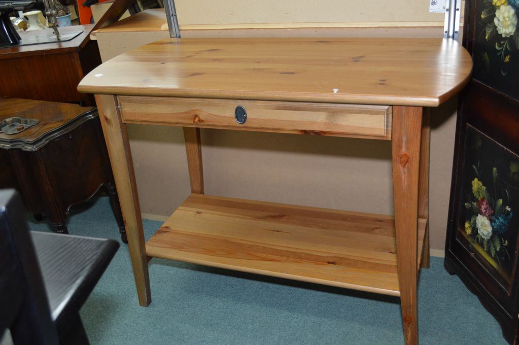 Modern pine library table/desk with key board drawer and two small ...