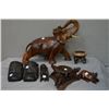 Image 1 : Selection of carved collectibles including elephant, antelope, three masks, pot stand, ash tray, etc