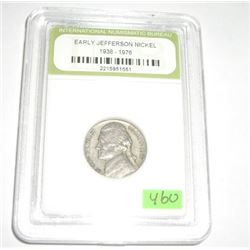 1957 EARLY JEFFERSON NICKEL CERTIFIED BY INB *INTERNATIONAL NUMISMATIC BUREAU* SERIAL # 2215951551!!