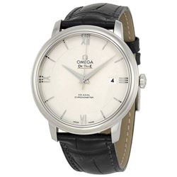 Omega De Ville Prestige Silver Dial Black Leather Mens Watch 424.13.40.20.02.001