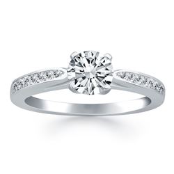 14K White Gold Cathedral Engagement Ring with Pave Diamonds