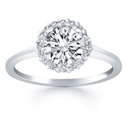 14K White Gold Diamond Halo Cathedral Engagement Ring