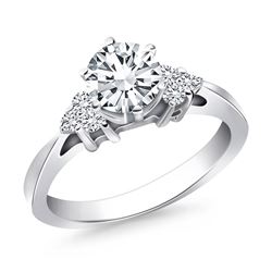 14K White Gold Cathedral Engagement Ring with Side Diamond Clusters