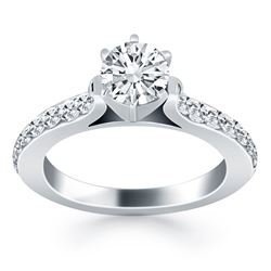 14K White Gold Curved Shank Engagement Ring with Pave Diamonds