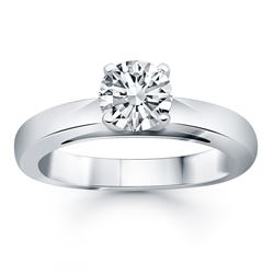 14K White Gold Classic Wide Band Cathedral Solitaire Engagement Ring