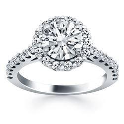 14K White Gold Cathedral Engagement Ring with Micro Prong Diamond Halo