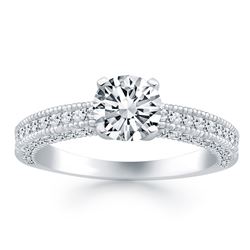 14K White Gold Diamond Micropave Milgrain Engagement Ring