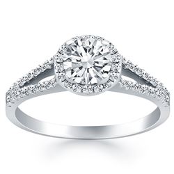 14K White Gold Diamond Halo Split Shank Engagement Ring