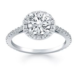 14K White Gold Diamond Halo Cathedral Engagement