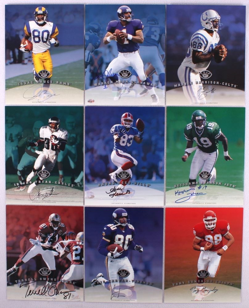 Lot of (9) 1997 Leaf Signature 8x10 Autographed Football Cards with