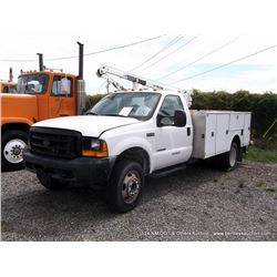 2000 FORD F550 UTILITY TRUCK ~ 196,346 MILES VIN: 1FDAF56F1YEE09212, REGULAR CAB, 2WD, NEEDS ECM, ST