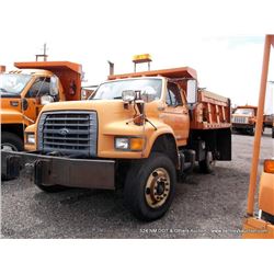 1997 FORD F800 DUMP TRUCK ~ 161,270 MILES VIN: 1FDYF80E5VVA37756, ORANGE, 8.3L L6 DIESEL, CONVENTION