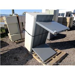 PALLET: METAL OFFICE TABLE & WRIGHT LINE ROLL UP DOOR CABINET (print sequence:) 33343