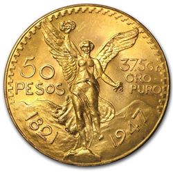 1821-1947 Mexico Gold 50 Pesos AGW 1.2057 37.5 Grams Gold.