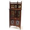 Image 1 : Edwardian walnut corner unit, the fretwork and mirrored back with urn finials and turned supports…