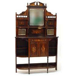 Victorian Sheritan revival rosewood and marquetry inlaid sideboard with mirrored back on turned s…