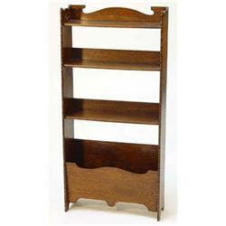 Oak three shelf open bookcase with magazine rack…