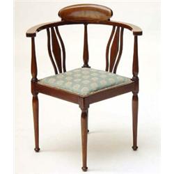 Edwardian inlaid mahogany corner chair on turned legs…